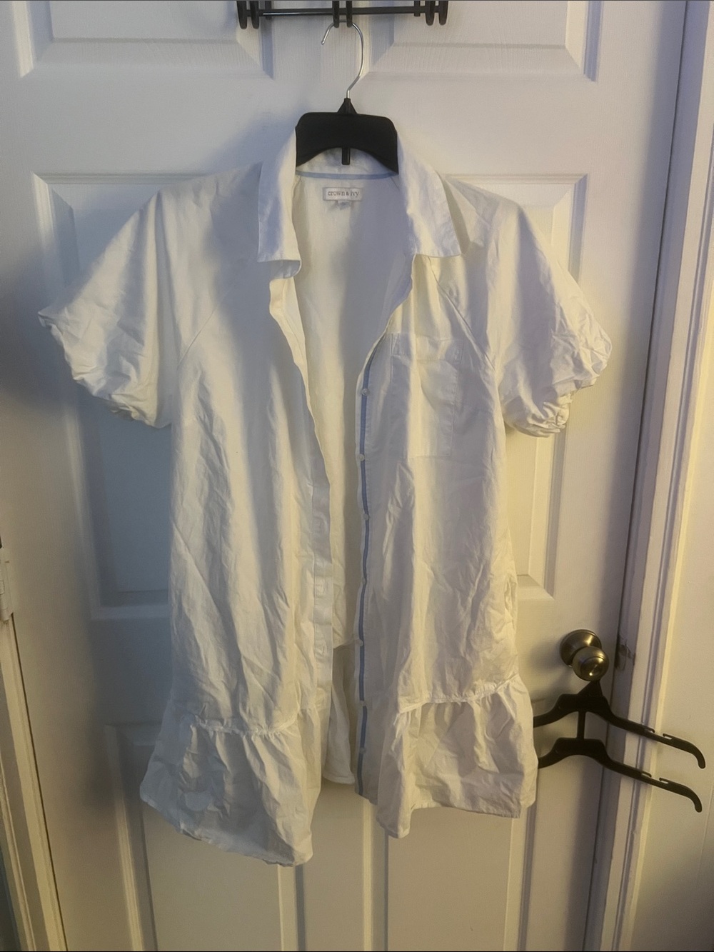 crown & ivy White Blouse with Light Blue Trim